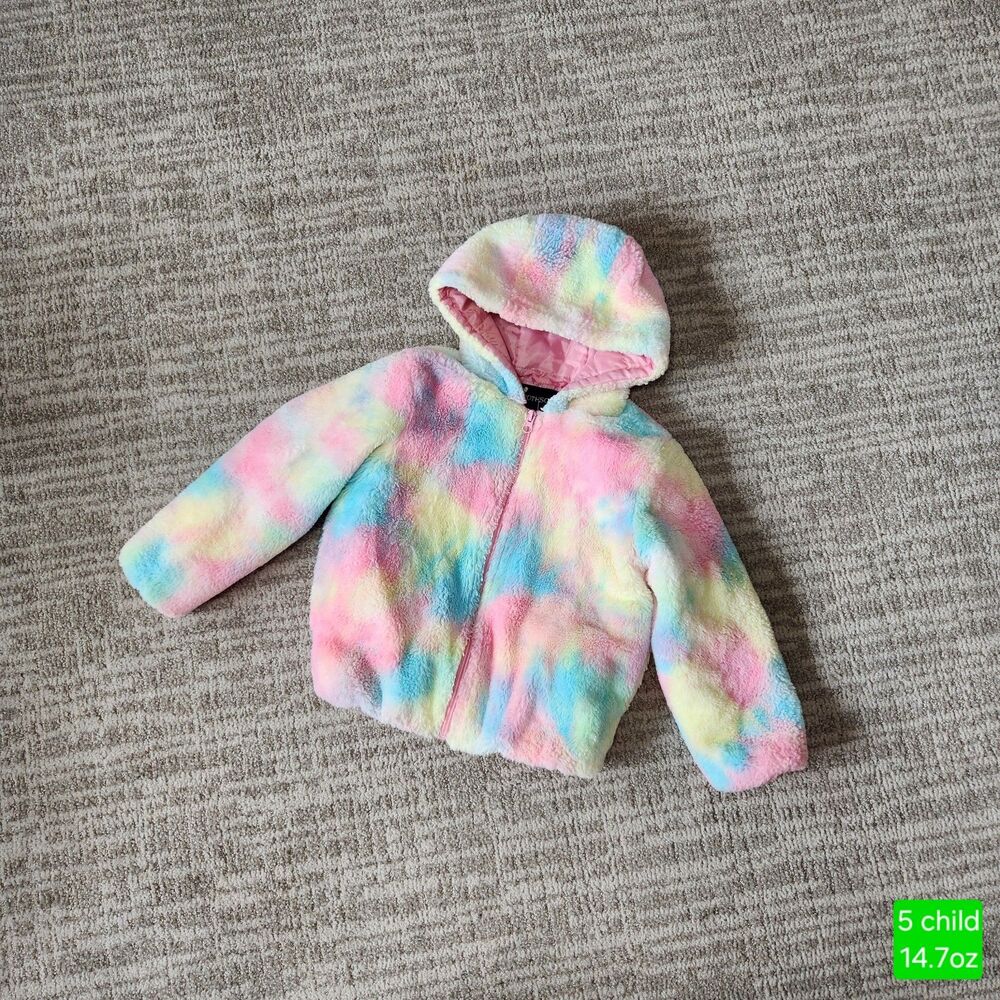 Rothschild girls faux fur rainbow sherbet hooded heavyweight jacket size 5